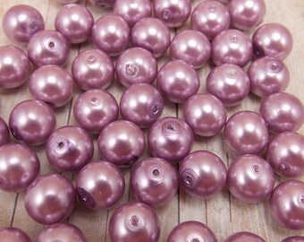 10mm Glass Pearls - Orchid Purple - 40 pieces