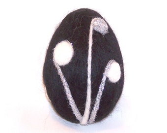 Easter Egg - Needle Felted - Black Egg with a White and Silver Swirl Design - Needle Felting - Wool Egg - Easter Gift Item