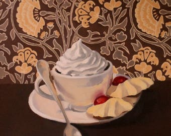 Cappuccino with Cookies | Fine Art Painitng | 8"x8"