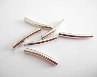 x 6 silver metal 23 mm curved tube beads.