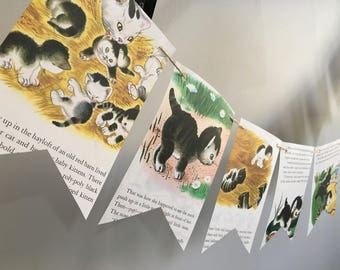 The Shy Little Kitten vintage book page banner bunting garland decoration