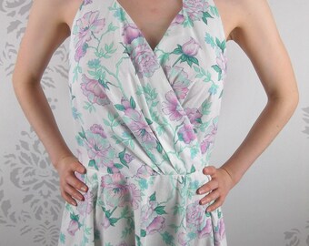 VINTAGE HALTER DRESS 1980's Floral Circle Skirt Size Small