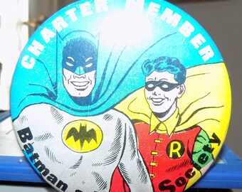Vintage Batman and Robin Society Charter Member Pin Back Button Dated 1966 See Pic