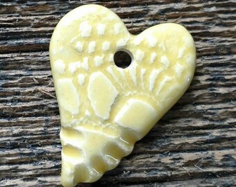 Ceramic Pendant, Ceramic Heart, Heart Pendant, Yellow Heart, Yellow Pendant, Pottery Charm, Pottery Pendant, Yellow Heart