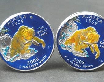 USA Quarter coin cufflinks Alaska state quarter 24mm