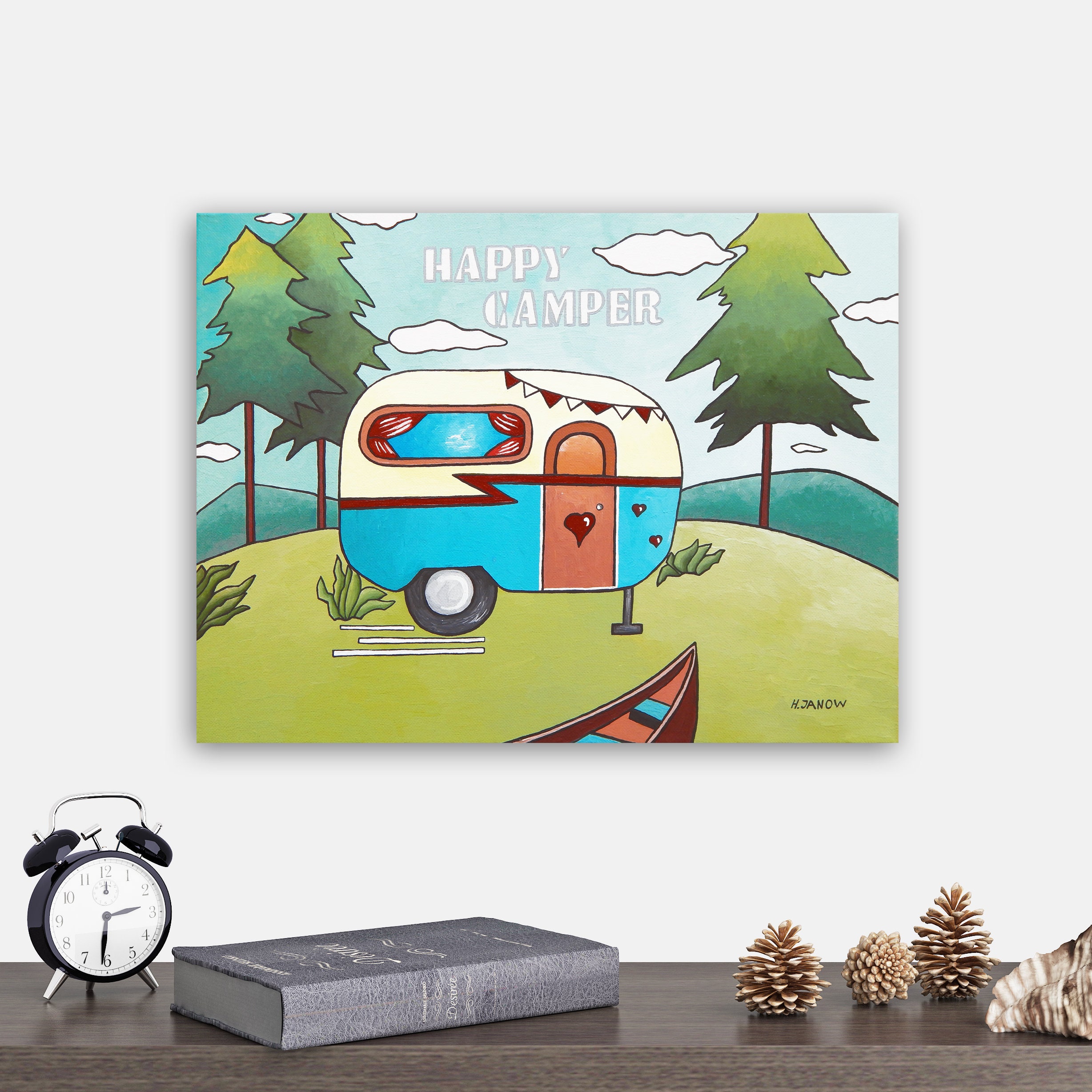 Happy Camper Original Painting Wall Art RV Decor Canvas Art