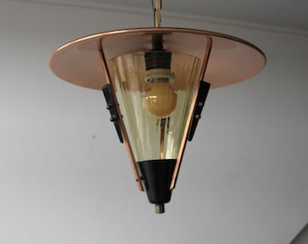 50's Pendant Light Brass Glass