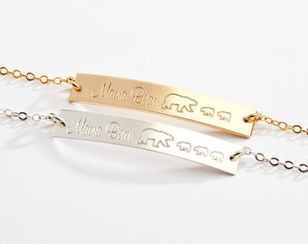 SALE-Mama Bear Bracelet-Gold Bar Bracelet-Personalized Gift for Mom-Baby Bears Cubs -14K Gold Filled-Rose Gold Filled,Sterling Silver-CG243B