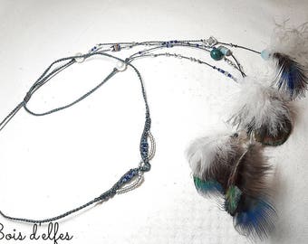 Tiaras in Macrame, feathers and genuine stone.