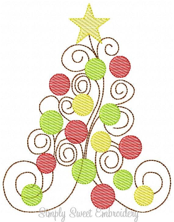 Sketch Christmas Tree Machine Embroidery Design