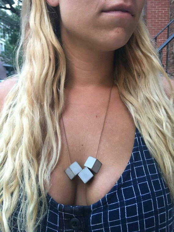 Concrete Cube Bead Necklace, Industrial style, Minimialist Jewelry, Modern Necklace