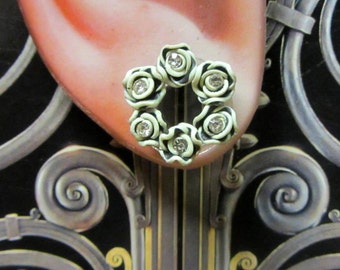 Rose Couronne Tunnel prises en ivoire et noir avec cristaux. La main jauges Acrylic oreille Expander Unique regard antique !