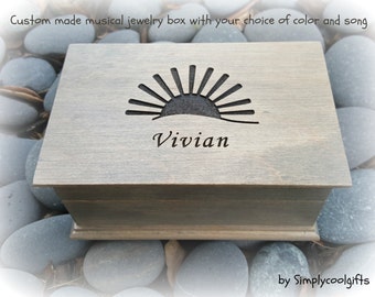 music box, custom made music box, musical jewelry box, birthday gift, musicbox, personalized music box, graduation gift, you are my sunshine