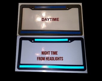 Reflective Thin blue Line License Plate Frame United We Stand support police! Car Tag Holder