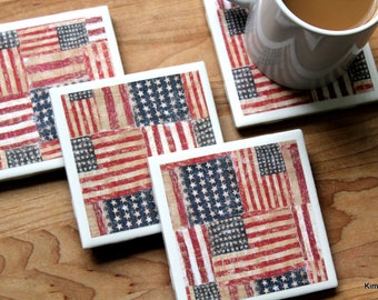 American Flag Coasters - Coasters - Drink Coasters - Tile Coasters - Ceramic Coasters - Coaster Set - Housewarming Gift - Table Coasters