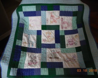 Baby boy quilt, boy quilt, baby quilt, baby animal quilt