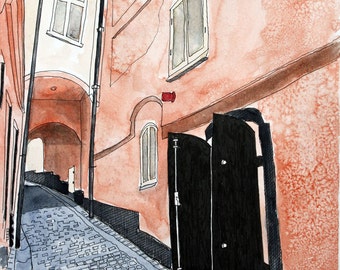 Fine Art Print Stockholm Pen and Ink and Watercolor - 8 x 10