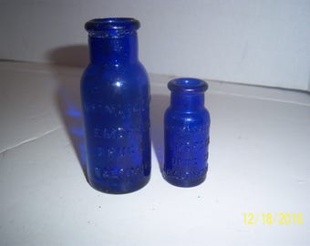 1920's Lot of 2 Bromo Seltzer Emerson Drug Co Baltimore, MD 2 1/2 to 4 inch cobalt blue medicine bottles No 4 - 2016