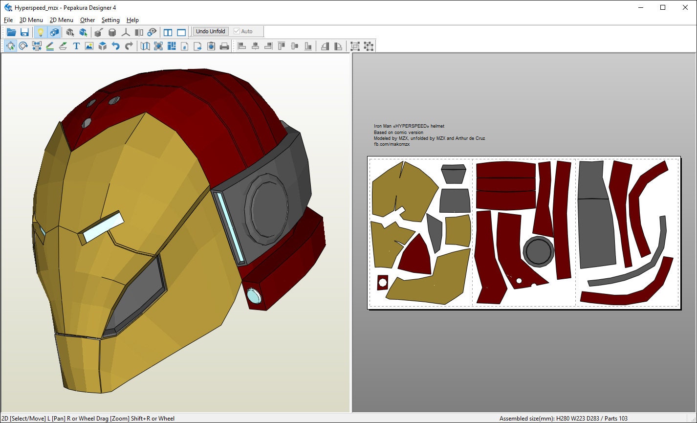 sketchup model hood 3d Pepakura DIY Iron Man pattern helmet Hyperspeed