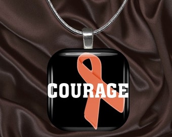 MS Awareness Glass Tile Pendant with your choice of chain included(MSAware1.2)