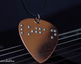 Braille necklace, braille jewelry, braille pendant, guitar pick necklace, 5 letters