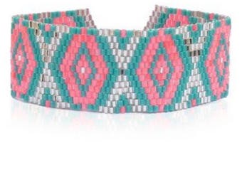 Friendship Seed Bead Bracelet, Blue, Silver, Pink Tassel Bracelet, Cuff, Beaded Bracelet, Tribal Bracelet, Festival Jewelry, Boho Accessory
