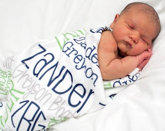 Personalized Baby Blanket Monogram Baby Blanket Swaddle Receiving Blanket Baby Shower Gift Photo Prop Birth Announcement