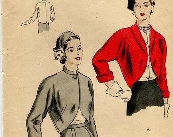 1940s Vogue 6368 Misses Shaped Bolero Jacket Vintage Sewing Pattern Size 16 Bust 34