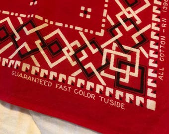 Vintage Retro Tuside Guaranteed Fast Color All Cotton Red Bandanna 1959 via RN 13961