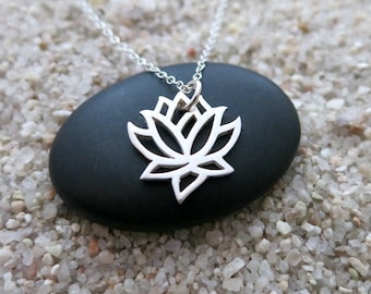 Lotus Necklace, Sterling Silver Lotus Flower Charm, Yoga Jewelry