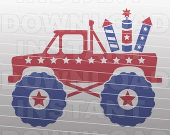 July 4th Monster Truck SVG File,Fireworks SVG File,Patriotic SVG File-Vector Clip Art for Commercial & Personal Use-Cricut,Cameo,Silhouette