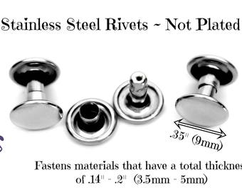 Stainless Steel Rivets, Double Cap Rivets, Rivets for Leather, Rivets for Biothane, Stainless Fasteners, Stainless Rivets, .35" diameter