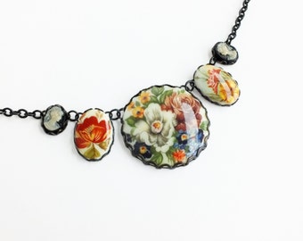 Statement Floral Necklace Vintage Flower Pendant Cameos Victorian Jewelry Flower Necklace Victorian Jewelry Romantic Bridal