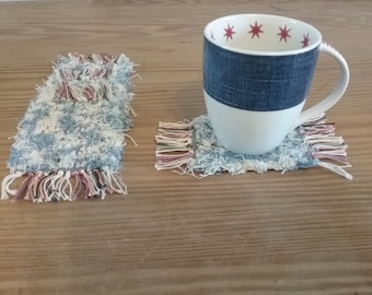 Handwoven Mug Rugs, Coasters made from Recycled Cotton Afghan Selvage