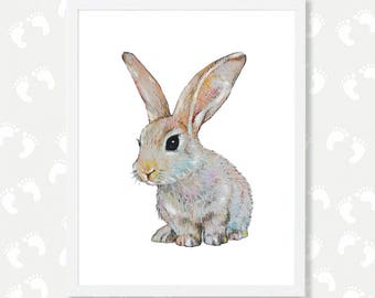 Bunny Print Baby Animal Print Bunny Nursery Art Bunny Painting Bunny Watercolor Rabbit Art Rabbit Print Woodland Animal Download Printable