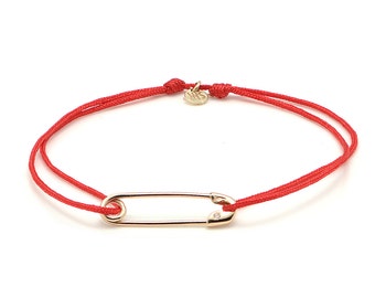 14 Karat Gold Small Lucky Pin Bracelet , 14 Karat Gold Safety Pin Bracelet