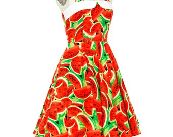 Watermelon Dress Fruit Dress Tropical Dress Festival Dress Party Dress Summer Dress Pin Up Dress Retro Dress Sun Beach Dress Holiday Dress