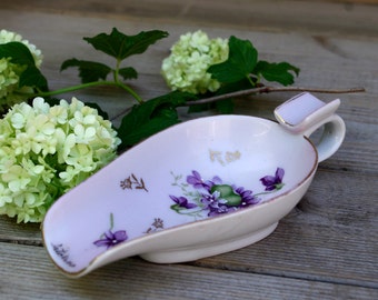 Vintage Ashtray Porcelain with Violets Signed