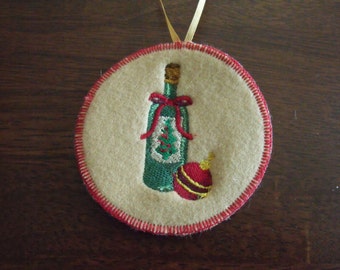 Wine Bottle Christmas Tree Ornament Wine Love Christmas Ornament Embroidered Christmas Tree Ornament Wine