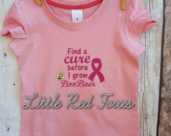 Find a cure shirt - pink ribbon shirt- breast cancer awareness shirt - girl find a cure before i grow boobies-