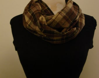 Black and Brown Plaid Circle/Eternity/Infinity Flannel Scarf