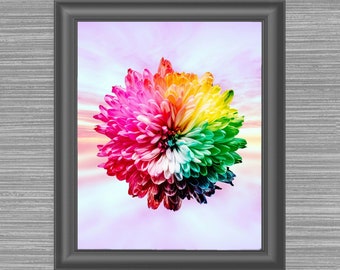 Rainbow Colored Wall Art, Bright Floral Decor Art, Vivid Loft Painting, New Apartment Decor, LGBT, Bright New Home Decor, Gift for Her, Wife