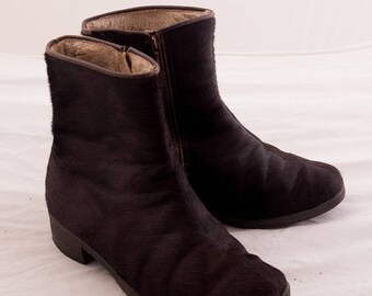 Dark Brown Fur Leather Winter ankle Boots / Moonboots Snowboots / Fur Ankle Boots / Vintage boots / Size UK5, EU 37/38, US 7