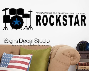 MUSIC Wall Decal - Drums Wall Decal - Rockstar Decal - Vinyl Wall Decal Music