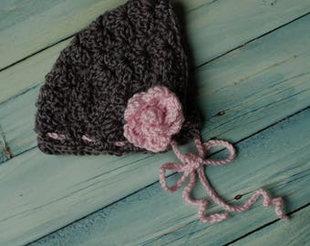 Girl's Crochet Flower Bonnet Size Newborn