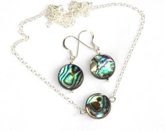 Abalone Jewelry, abalone earrings, abalone necklace, abalone shell, paua shell, mother of pearl, gifts for her, birthday gift, girlfriend