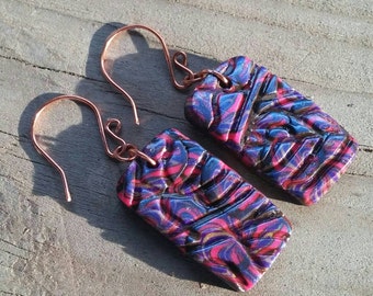 Embossed Dangle earrings - Women's earrings - Gift idea - Polymer Clay Earrings - Unusual earrings - Bead Jewelry - Dangle earrings