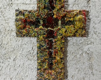 Ceramic cross, cross ornament, cross for wall, decorative cross, hanging cross, wall cross, mosaic wall cross, baptism cross, wall crucifix