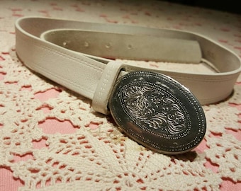 White leather Cowboy belt with buckle /white western belt for women/white leather belt with western buckle/cowgirl belt/country belt buckle