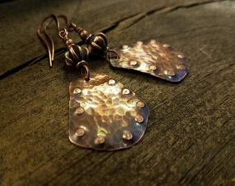 Copper Earrings, 2 1/2 inches, Handmade Earrings, Rustic Earrings, Antique Copper Earrings